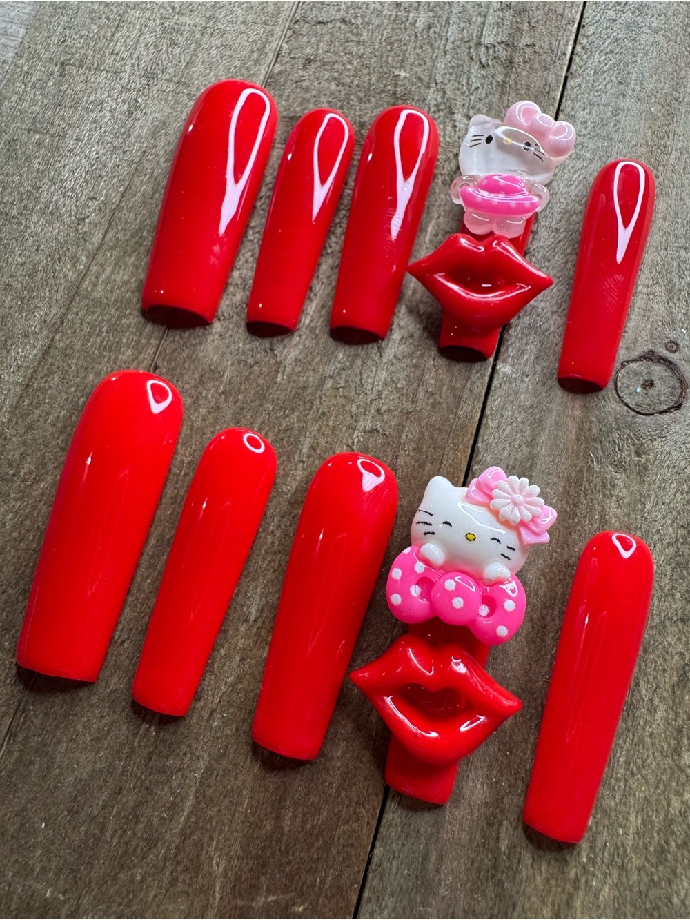 Red Hello Kitty 3D Press On Nails Size Large